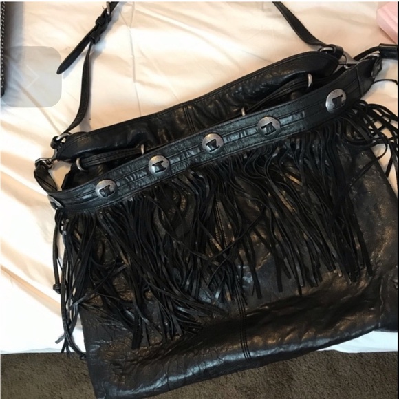 FRYE Black Fringe Leather Hobo Bag - Picture 3 of 16